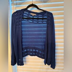 NY Collection Navy Open-Front Cutout Cardigan